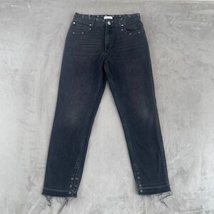 Sandro Paris‎ Jeans Women 40 (28x26.5) Black Rivets Studded Hi-Rise Split Hem